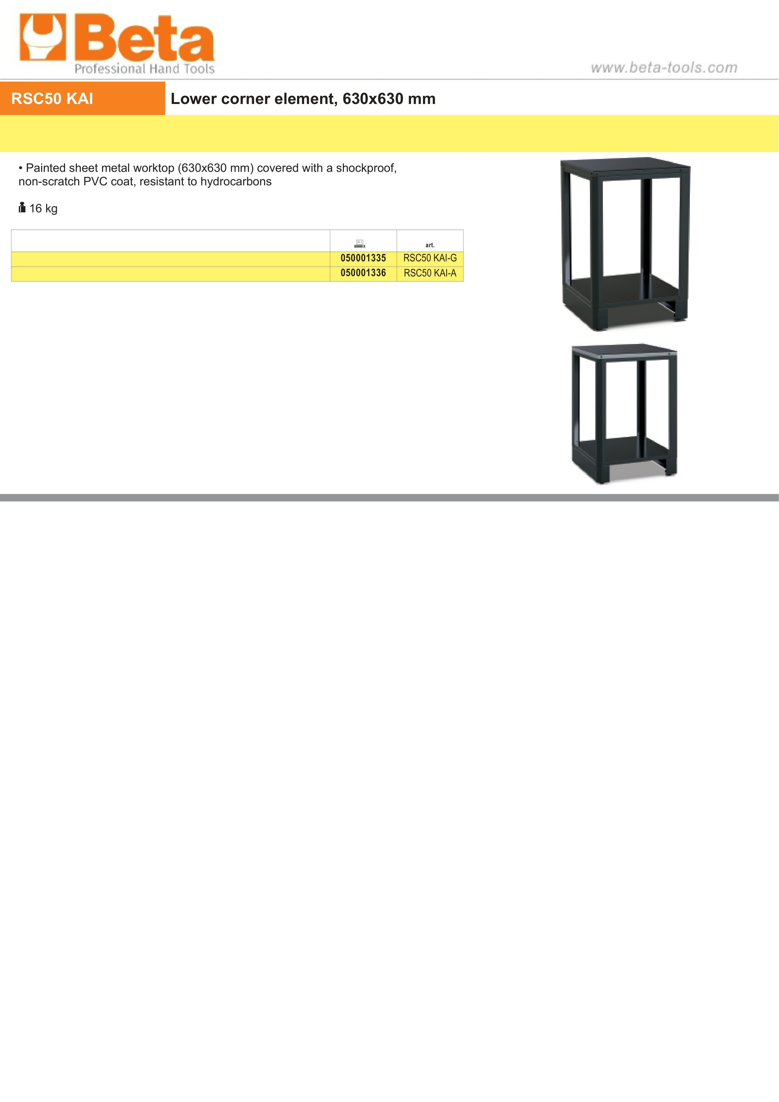 Lower Corner Element, 630x630mm Worktop, Shockproof PVC Coat - BetaRSC50 RSC50 KAI-A thumbnail 2
