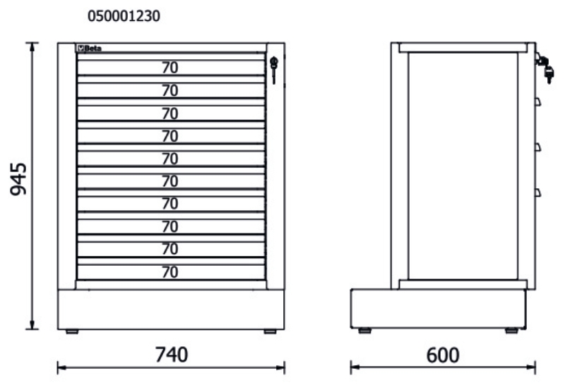 Fixed Module with 10 Drawers for RSC50, 588x367mm, Central Lock, Adjustable Feet - BetaRSC50 RSC50 M10 thumbnail 2