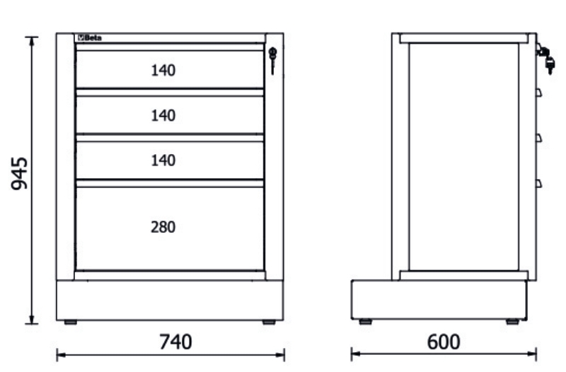 Fixed Module with 4 Drawers for RSC50, 588x367mm, Central Lock, Adjustable Feet - BetaRSC50 RSC50 M4 thumbnail 4