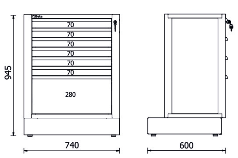 Fixed Module with 7 Drawers for RSC50, 588x367mm, Central Lock, Adjustable Feet - BetaRSC50 RSC50 M7 thumbnail 3