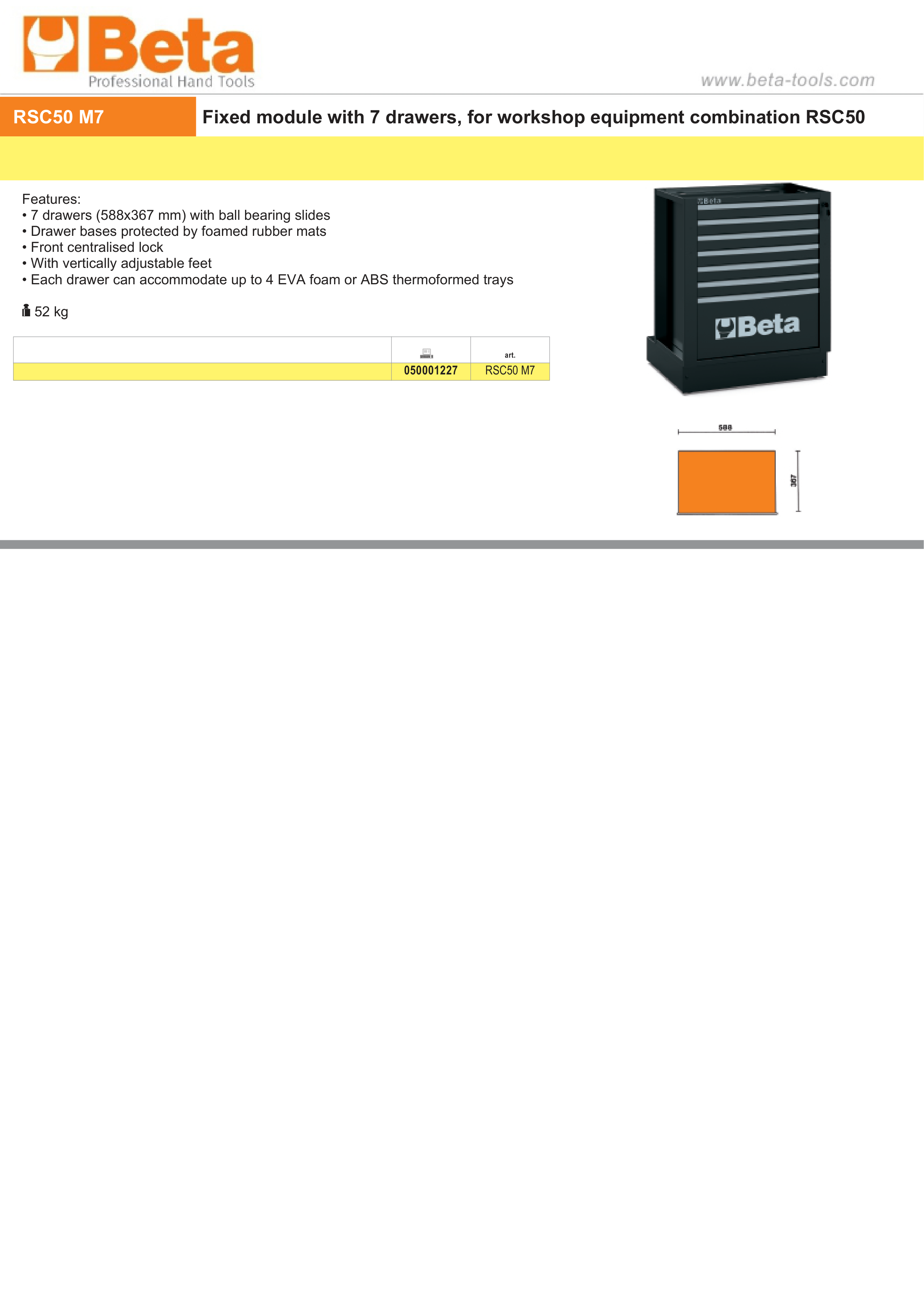 Fixed Module with 7 Drawers for RSC50, 588x367mm, Central Lock, Adjustable Feet - BetaRSC50 RSC50 M7 thumbnail 4