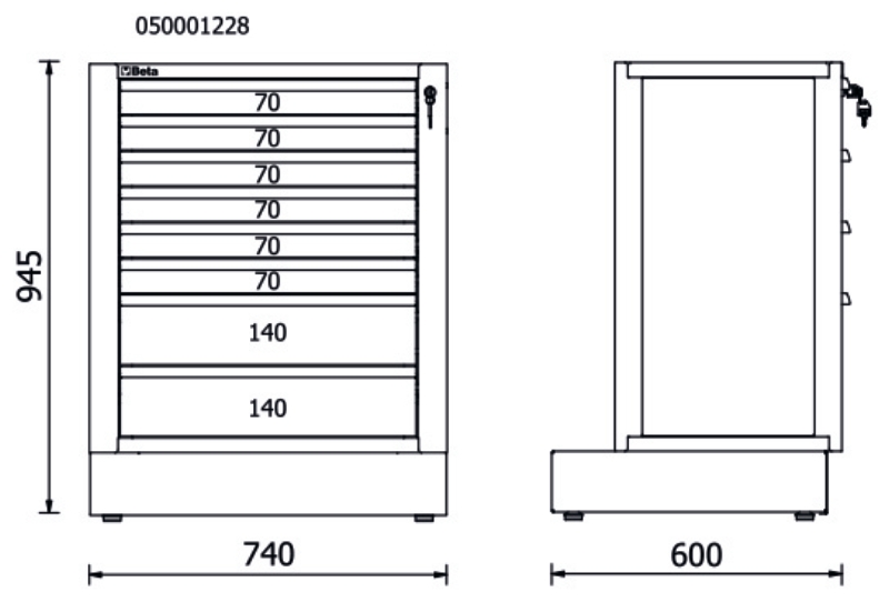 Fixed Module with 8 Drawers for RSC50, 588x367mm, Central Lock, Adjustable Feet - BetaRSC50 RSC50 M8 thumbnail 4