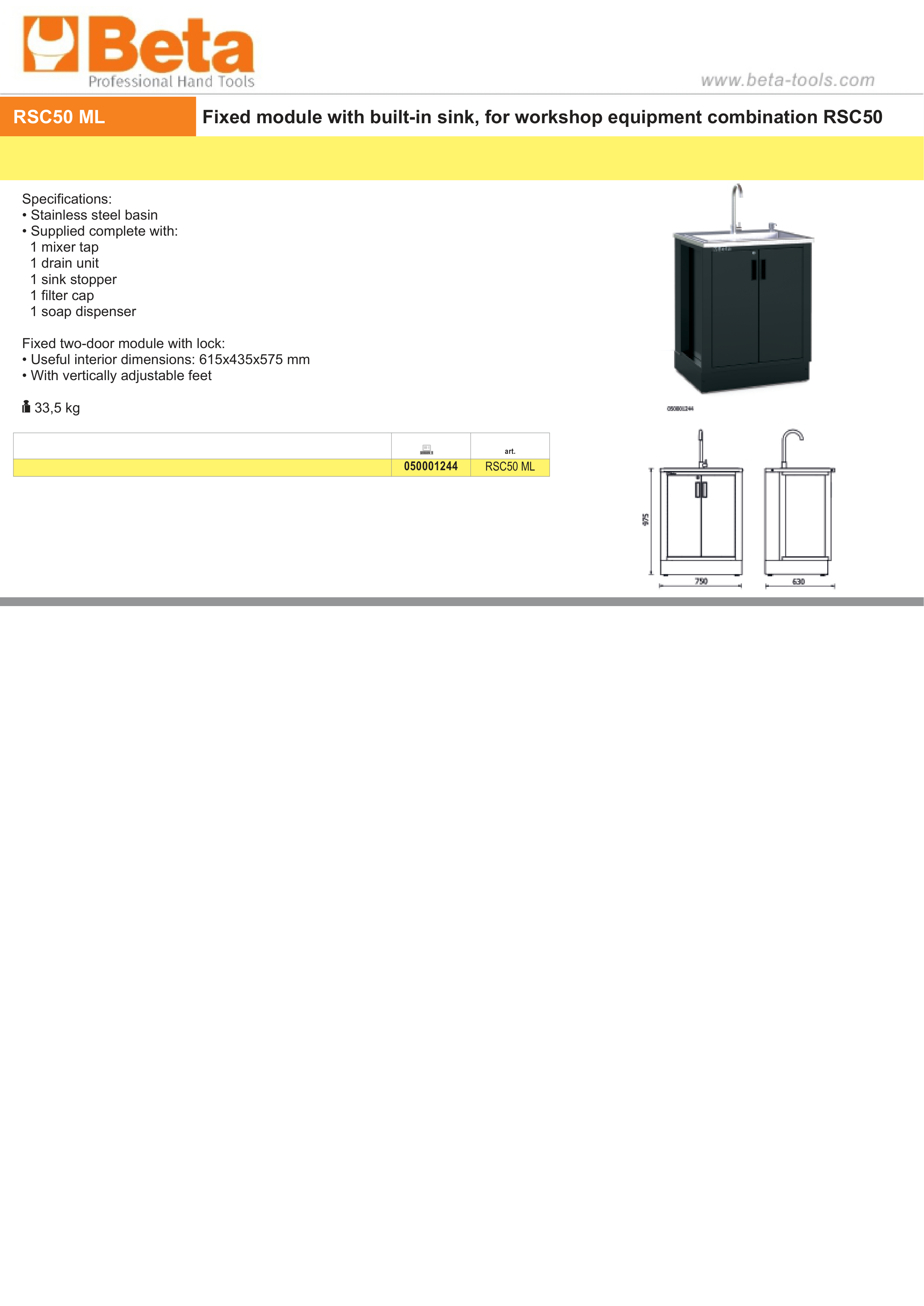 FIXED SINK MODULE BETARSC50 RSC50 ML STAINLESS BASIN MIXER TAP SOAP DISPENSER 615X435X575MM thumbnail 3