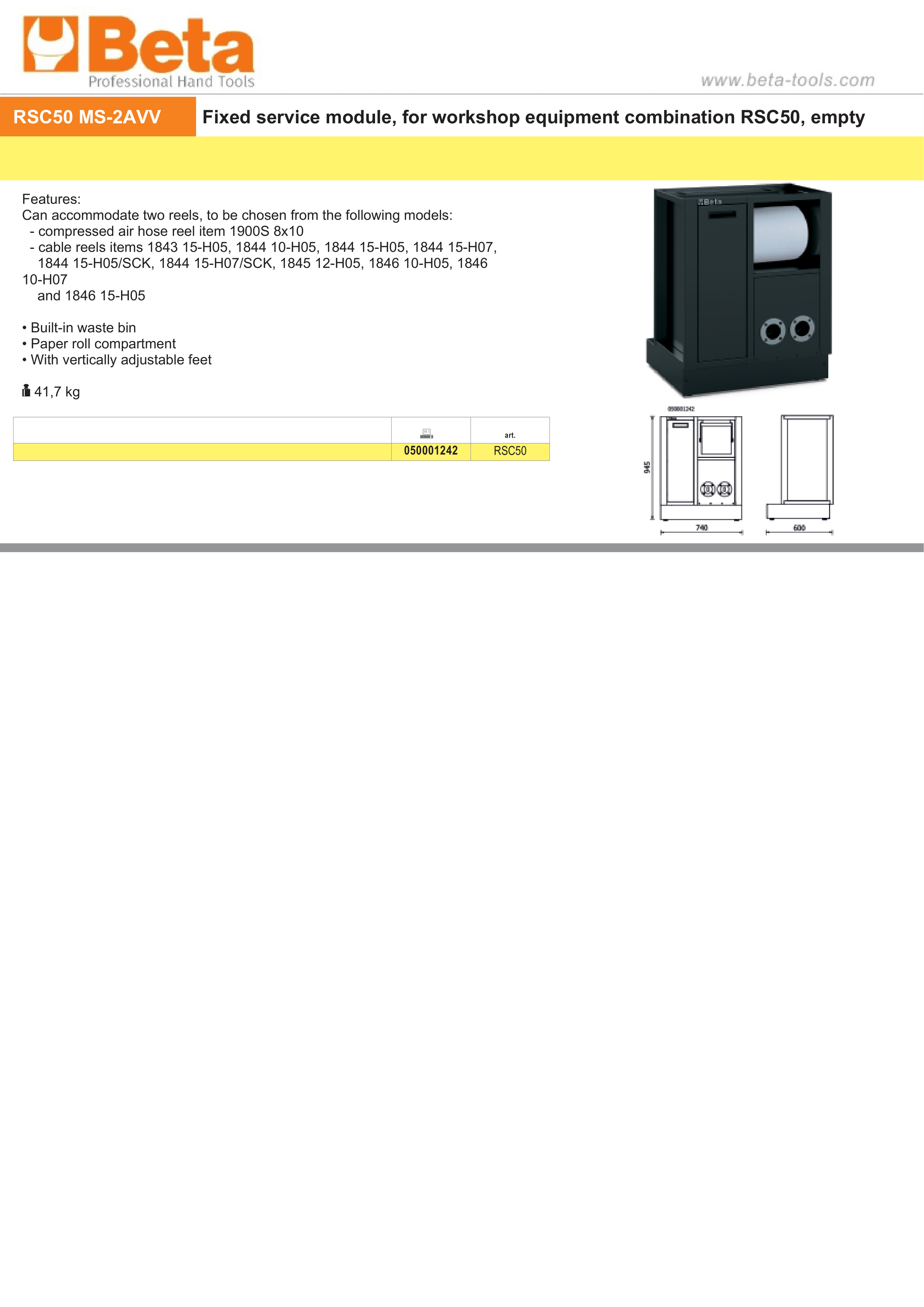 FIXED SERVICE MODULE BETA RSC50 MS-2AVV EMPTY TWO REELS WASTE BIN PAPER ROLL ADJUSTABLE FEET thumbnail 3