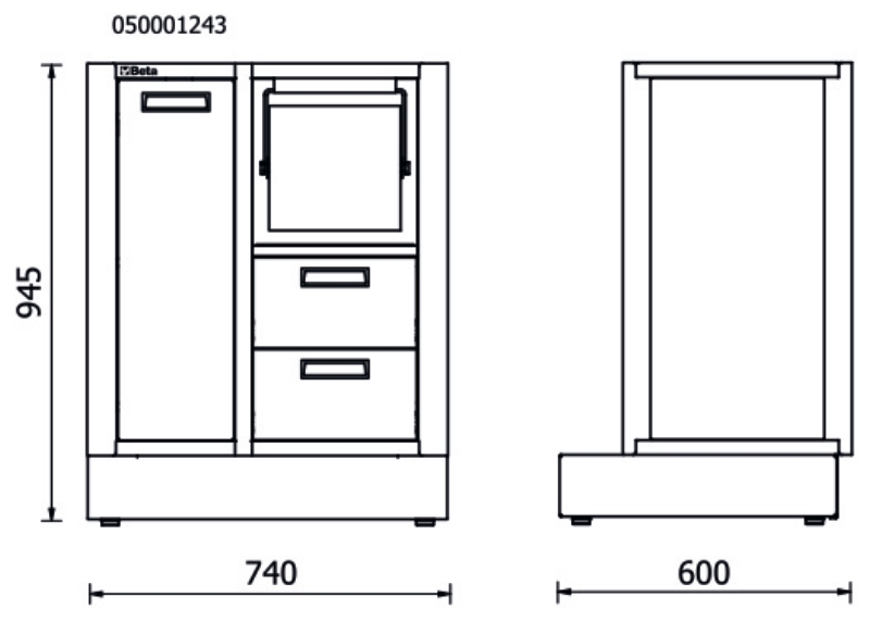 Fixed Service Module for RSC50 with Waste Bin, Paper Roll Compartment, 2 Drawers 310x370mm, Adjustable Feet - BetaRSC50 RSC50 MS-2C thumbnail 2