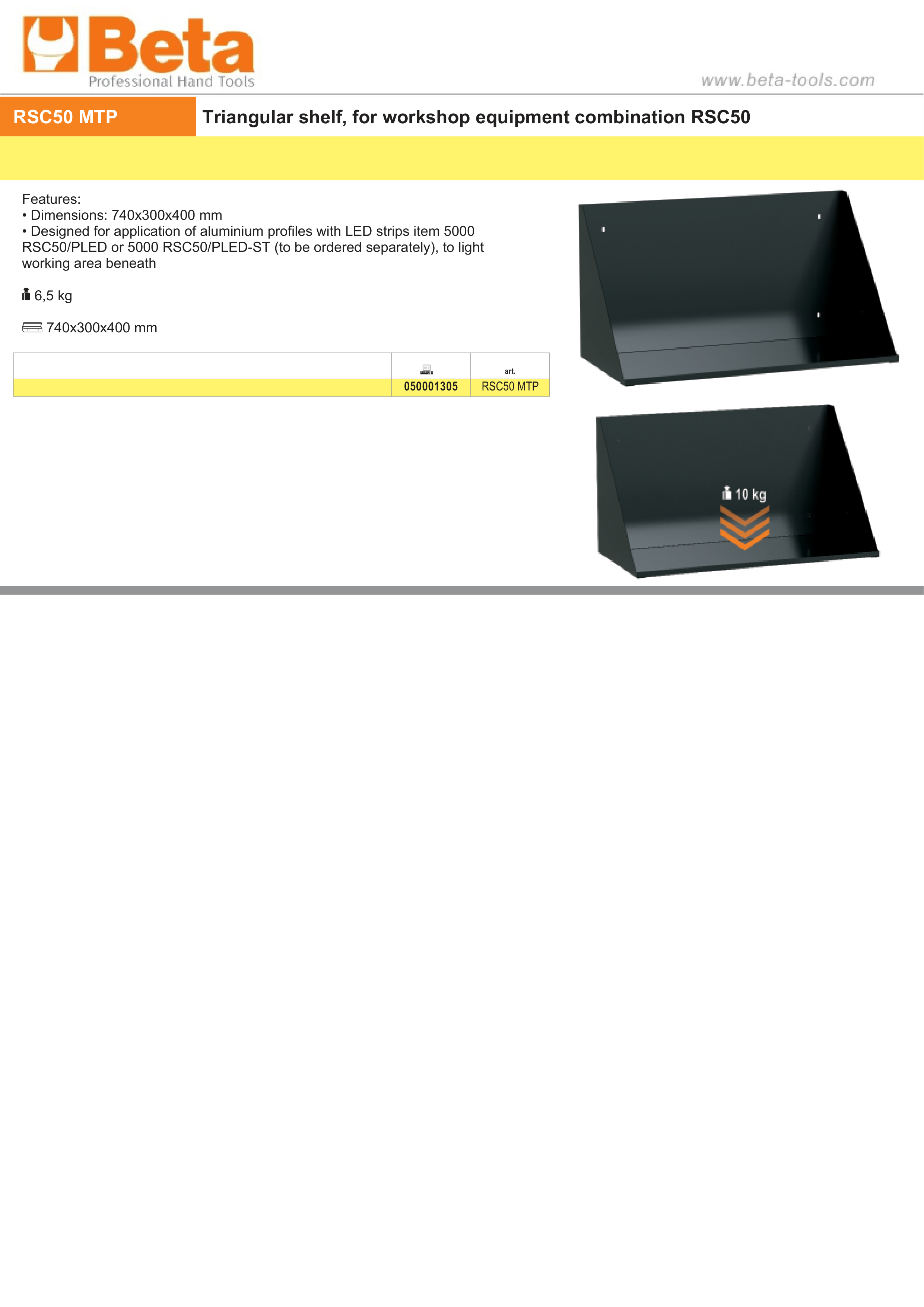 Triangular Shelf for RSC50, 740x300x400mm, Compatible with LED Strip Profiles - BetaRSC50 RSC50 MTP thumbnail 2