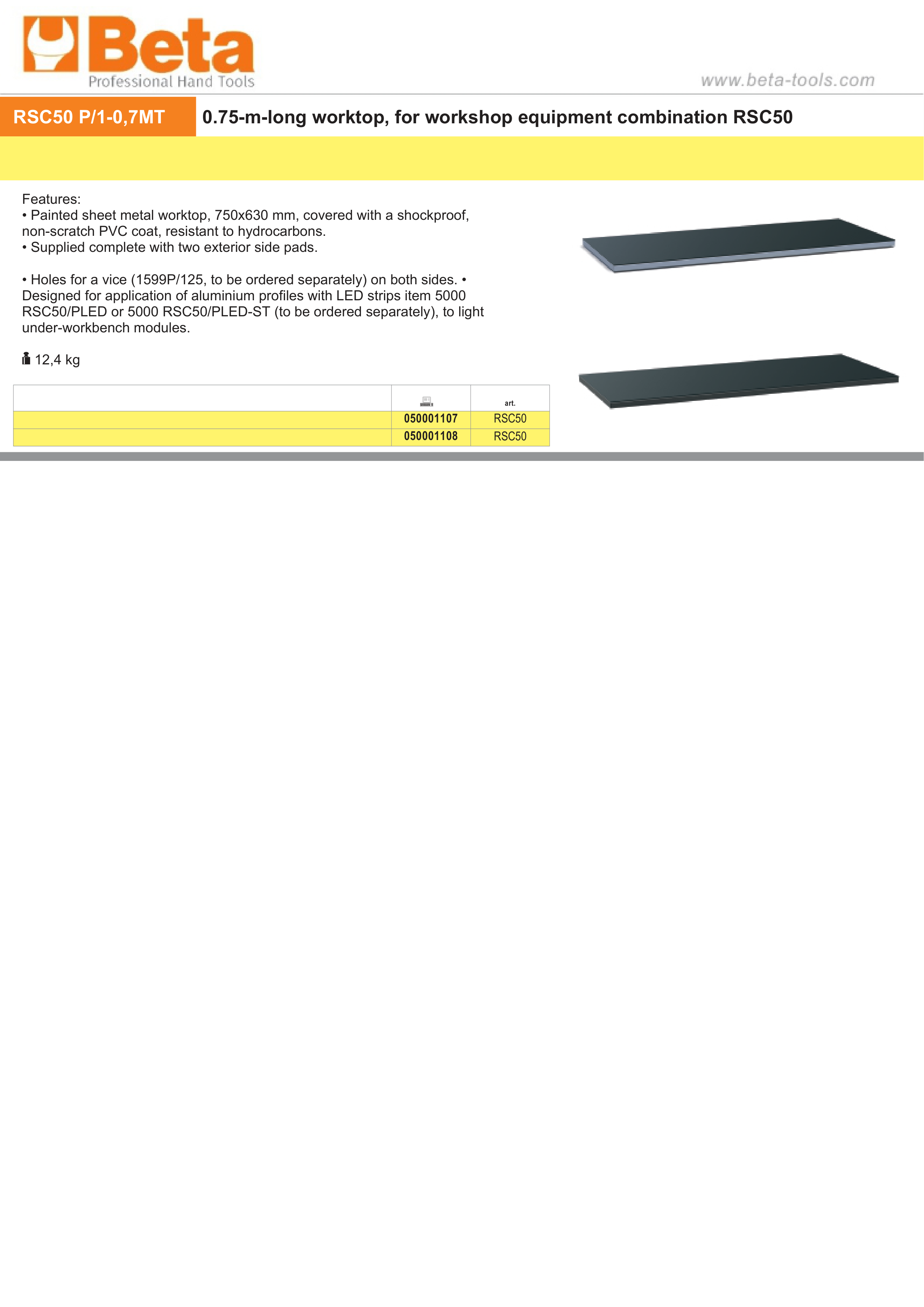 750mm Worktop for RSC50 with PVC Coating and Side Pads - BetaRSC50 RSC50 PG/1-0,7MT thumbnail 2