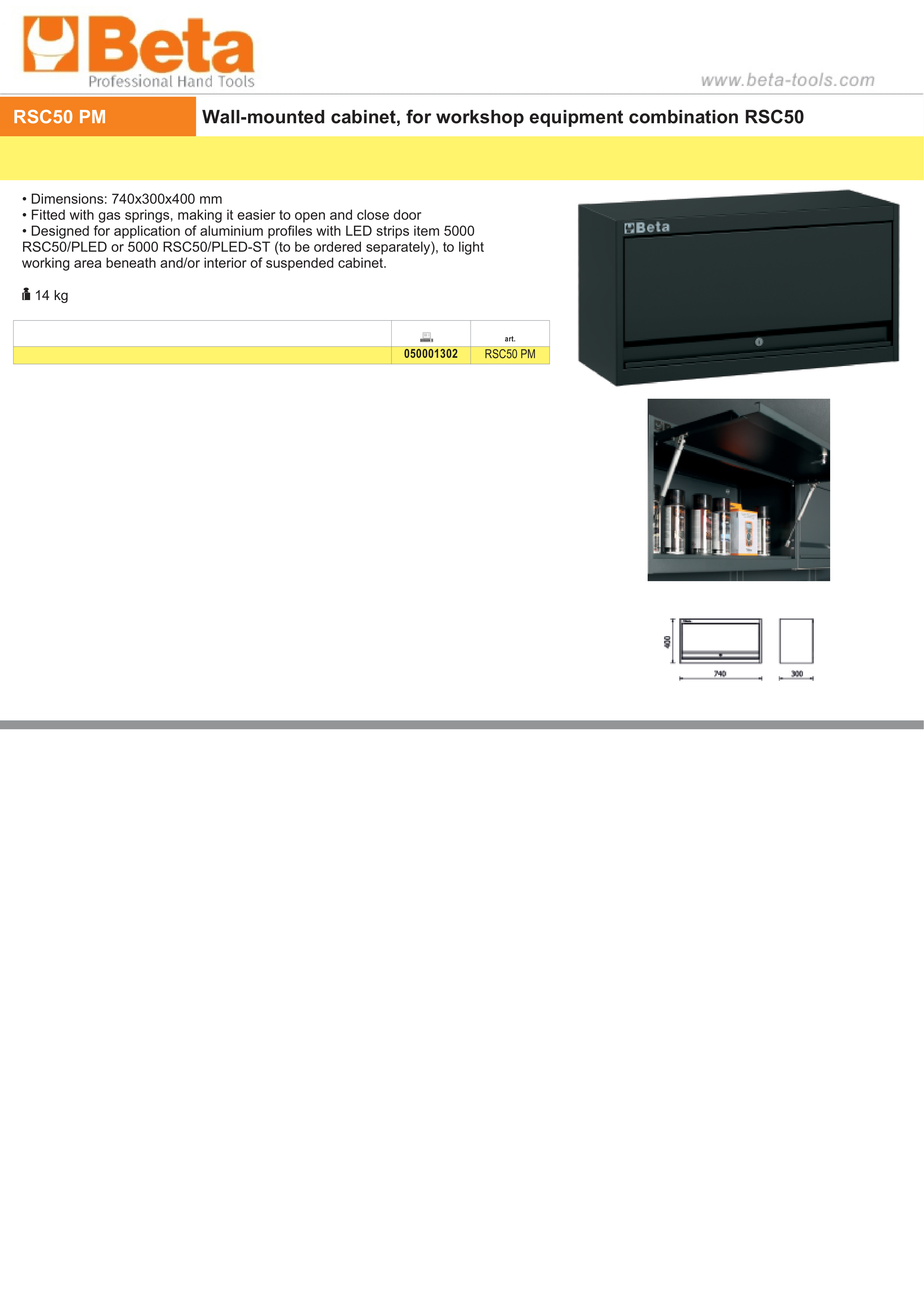 WALL-MOUNTED CABINET BETA RSC50 PM 740X300X400mm GAS SPRINGS LED STRIP PROFILE thumbnail 2