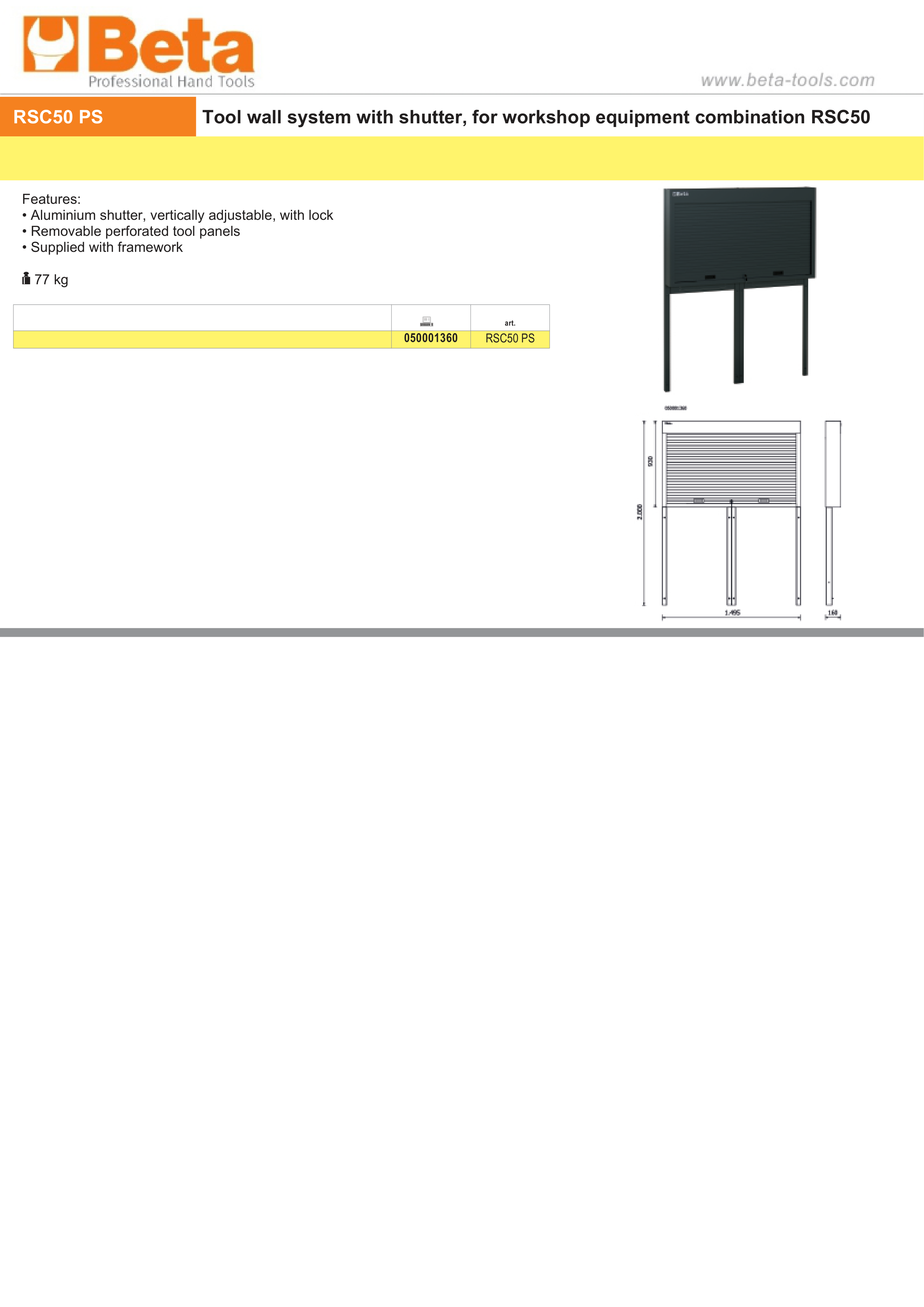 TOOL WALL SYSTEM BETA RSC50 PS ADJUSTABLE ALUMINIUM SHUTTER PERFORATED PANELS FRAMEWORK thumbnail 3