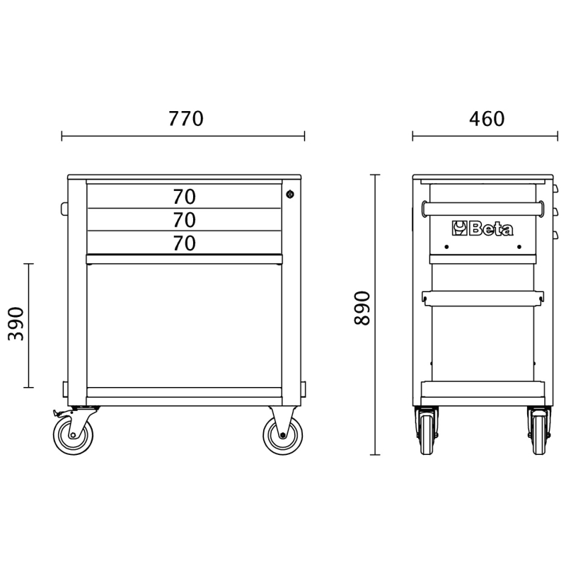 Service Tool Trolley with 3 Drawers, ABS Worktop, 4 Castors 125mm, 400kg Load Capacity - Beta Tools RSC51-FO thumbnail 7