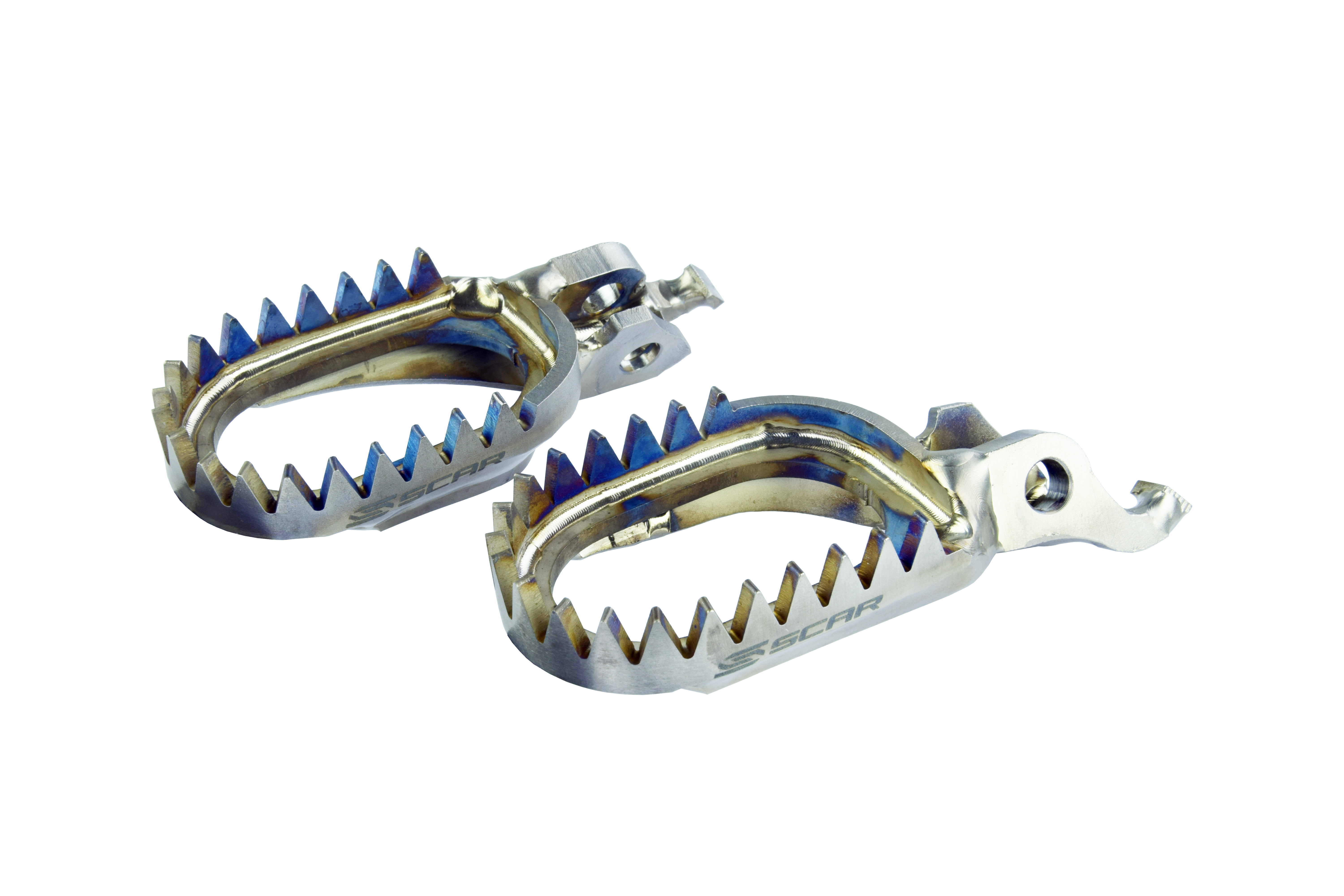 TITANIUM FOOTPEGS ANTI-MUD 24-26 TRIUMPH TF 250 450 C E RC X 60mm WIDE 18 TEETH SCAR S9516AM image 1