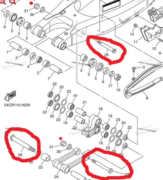 6Pcs SHOCK LINKAGE BOLT & NUT KIT YAMAHA 2009-2024 YZF 2015-2024 WRF 5XC-22121-90-00 5XC-22121-91-00 thumbnail 2