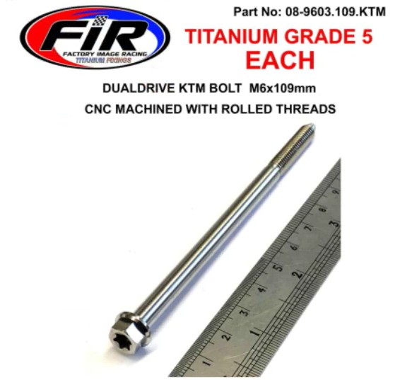 TITANIUM GR5 BOLT M6 x 109mm EACH, KTM SEAT BOLT K 79107040010, FLANGE OD: 11mm / HEX SIZE: 8mm image 1