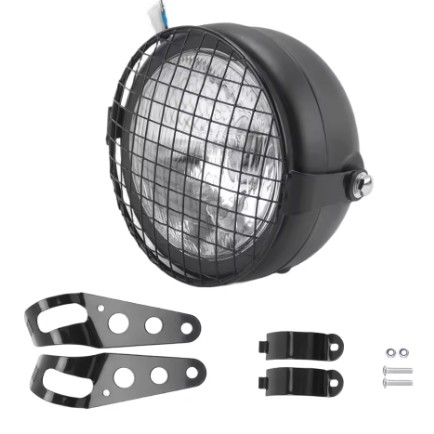 HEADLIGHT CLEAR CAFE RACER VINTAGE STYLE WITH GRILLE AND MOUNTING BRACKET thumbnail 2