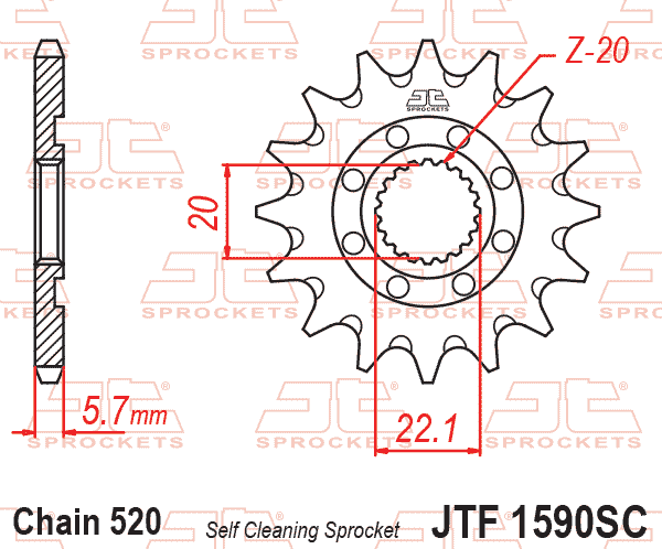 FRONT SPROCKET JTF1590.14SC JT, Lightweight Self-Cleaning thumbnail 2