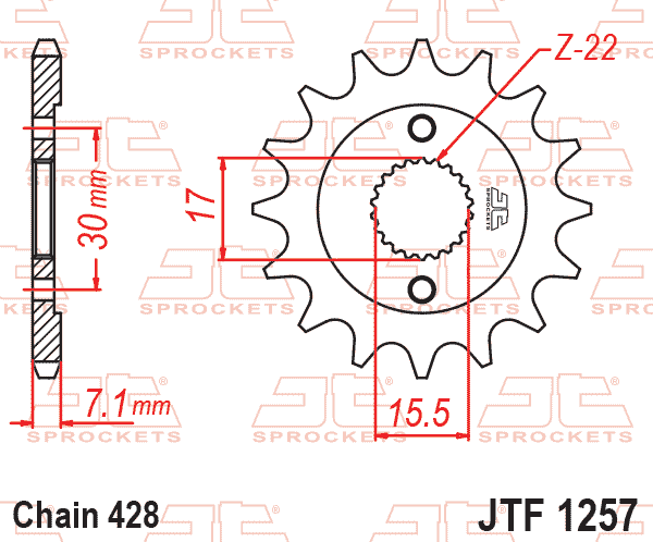 FRONT SPROCKET JTF1257.15 428, CR80/CR85 428 Chain Conversion thumbnail 2