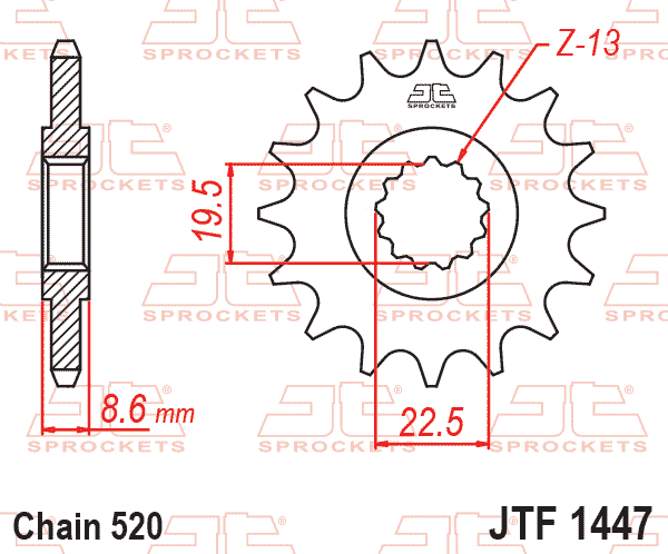 FRONT SPROCKET JTF1447.14RB JT, OE Rubber Cushioned thumbnail 2