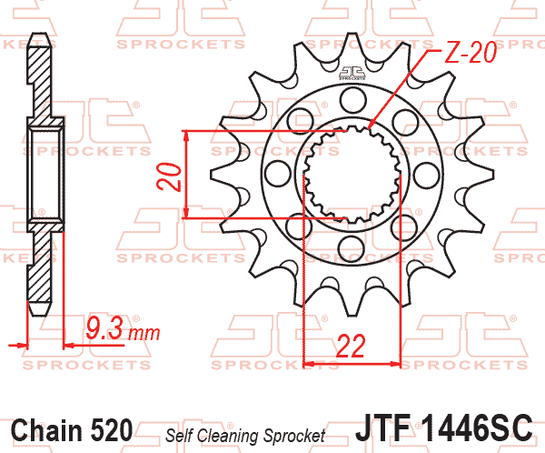 FRONT SPROCKET JTF1446.14SC JT, Self-Cleaning, SF1446- thumbnail 2