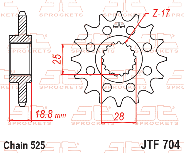 FRONT SPROCKET JTF704.17RB JT, OE Rubber Cushioned thumbnail 2