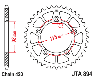 REAR SPROCKET ALLOY ORANGE JT, JTA894.48ORG 7075-T6 Aluminium thumbnail 3