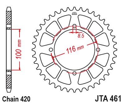 REAR SPROCKET ALLOY BLACK 4-HOLE, JTA461.52BLK 7075-T6 Aluminium thumbnail 3