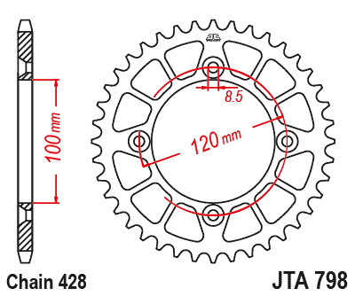 REAR SPROCKET ALLOY BLACK 798, JTA798.52BLK 7075-T6 Aluminium thumbnail 3