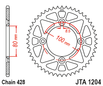 REAR SPROCKET JTA1204.46RED ALUMINIUM RED thumbnail 4