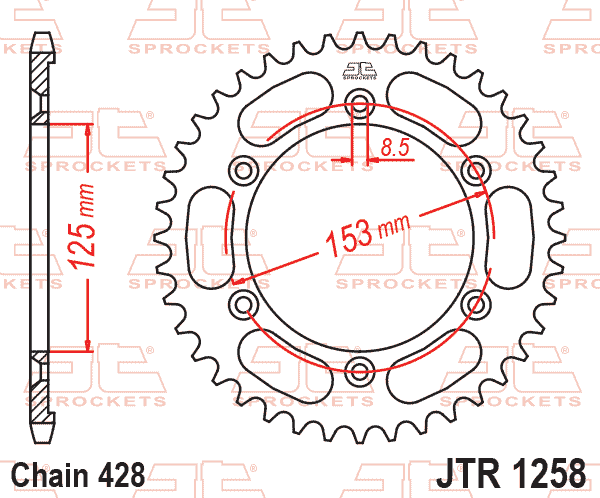REAR SPROCKET JTR1258.54 STEEL, HONDA ROAD JT thumbnail 2