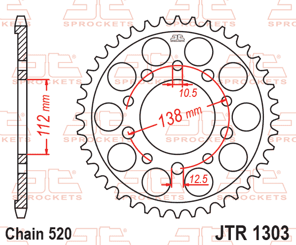 REAR SPROCKET STEEL HARD ZBK, C45 INDUCTIONJTR1303.43ZBK image 1