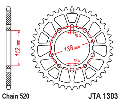 REAR SPROCKET ALLOY JTA1303.44, HONDA ROAD CHAIN 520 thumbnail 4