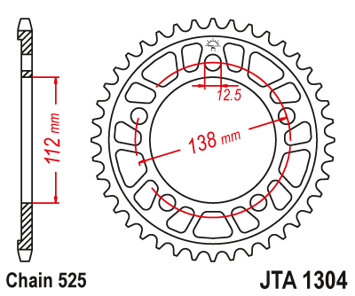 REAR SPROCKET ALLOY JTA1304.44, HONDA ROAD CHAIN 525 thumbnail 4