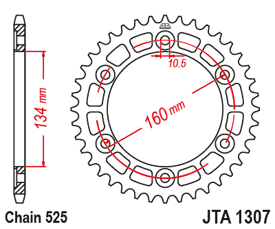 REAR SPROCKET ALLOY JTA1307.42, HONDA ROAD CHAIN 525 thumbnail 4
