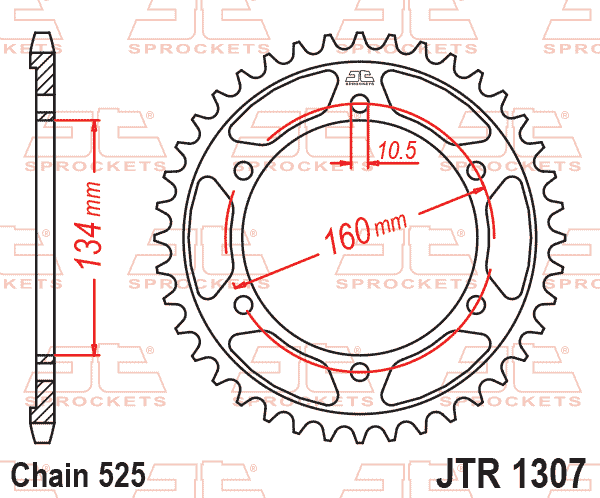 REAR SPROCKET STEEL JTR1307.43, HONDA ROAD CHAIN TYPE 525 thumbnail 2