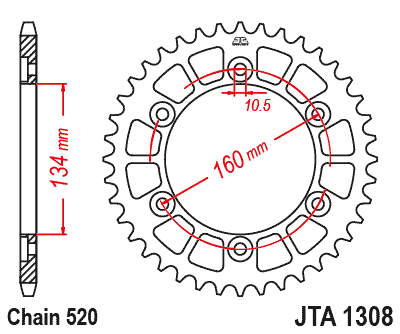REAR SPROCKET ALLOY JTA1308.40 BLACK, CHAIN CONVERSION 520, HONDA ROAD JTR1308 thumbnail 3