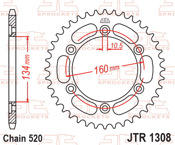REAR SPROCKET STEEL JTR1308.45, CHAIN CONVERSION 520, HONDA ROAD thumbnail 2