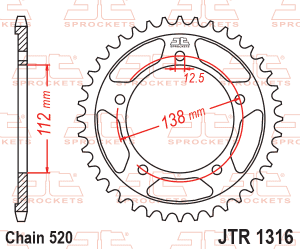 REAR SPROCKET JTR1316.39 STEEL, HONDA ROAD thumbnail 2