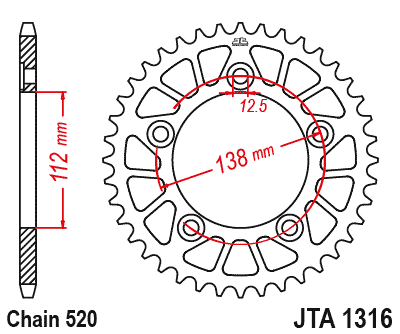 REAR SPROCKET JTA1316.46BLK BLACK ALLOY, HONDA ROAD 41201-MGS-D30 thumbnail 2