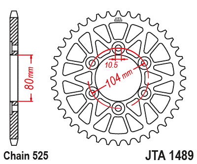 REAR SPROCKET ALLOY JTA1489.43, CHAIN 525 thumbnail 3