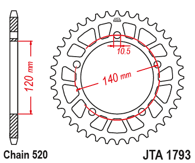 REAR SPROCKET ALLOY JTA1793.42, CHAIN CONVERSION 520 thumbnail 3