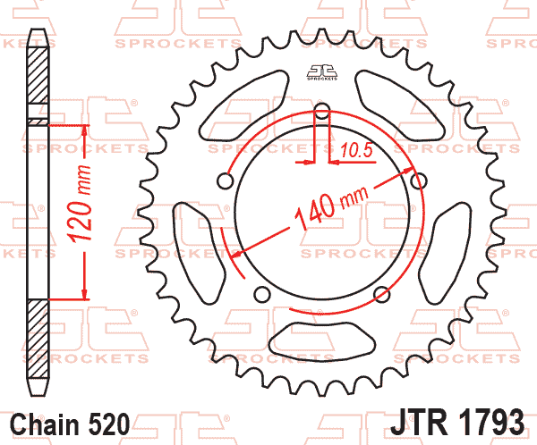REAR SPROCKET STEEL JTR1793.45, CHAIN CONVERSION 520 thumbnail 2