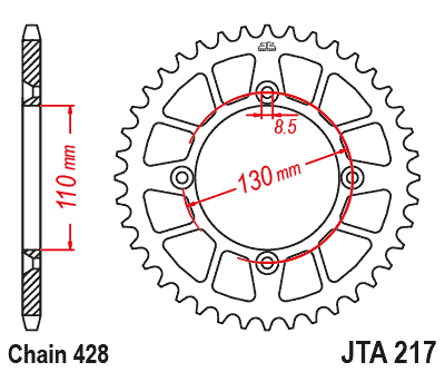 REAR SPROCKET ALLOY JTA217.50BLK, 428 Chain Conversion CR80/85 thumbnail 4