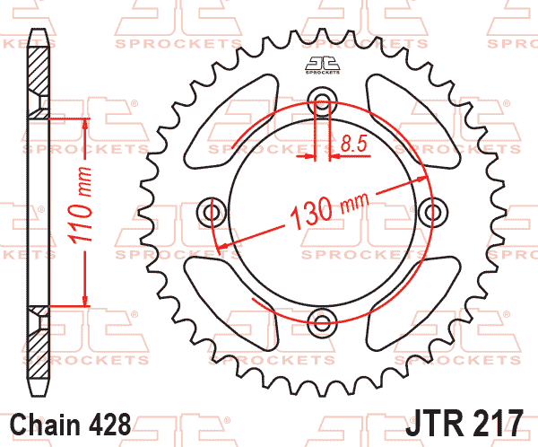 REAR SPROCKET STEEL JTR217.55, 428 Chain Conversion CR80/85, SR217-49 thumbnail 2