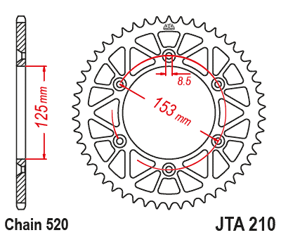 REAR SPROCKET JT RACERLITE RED, JT JTA210.42RED 7075-T6 Aluminium thumbnail 3
