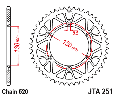 REAR SPROCKET ALLOY SILVER 251, JTA251.52 7075-T6 Aluminium thumbnail 4