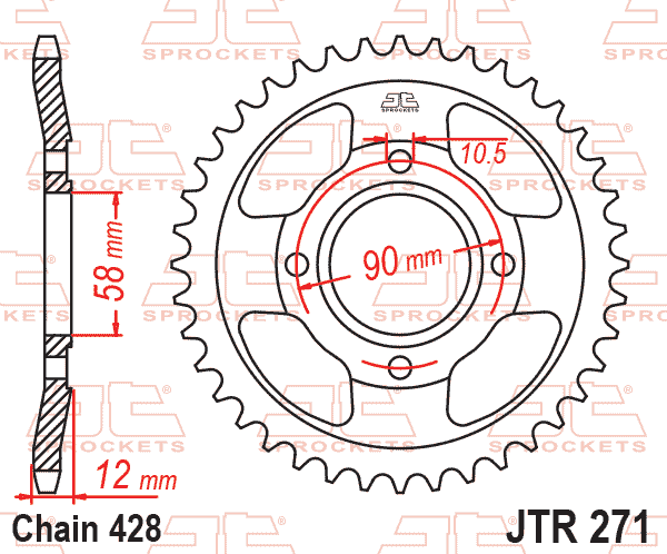 REAR SPROCKET JTR271.50 JT, 428 PITCH thumbnail 3