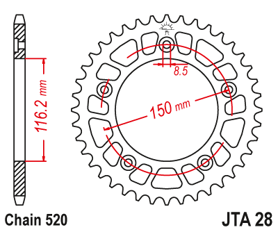 REAR SPROCKET ALLOY JTA28.44, 7075-T6 Aluminium Alloy thumbnail 3