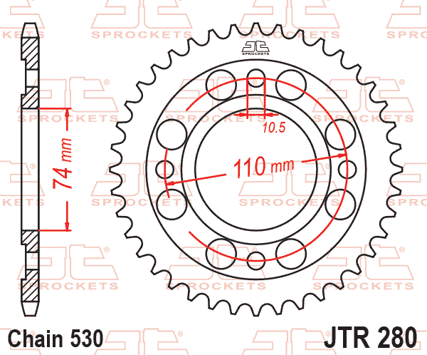 REAR SPROCKET JTR280.33 STEEL SILVER, HONDA ROAD JT thumbnail 2