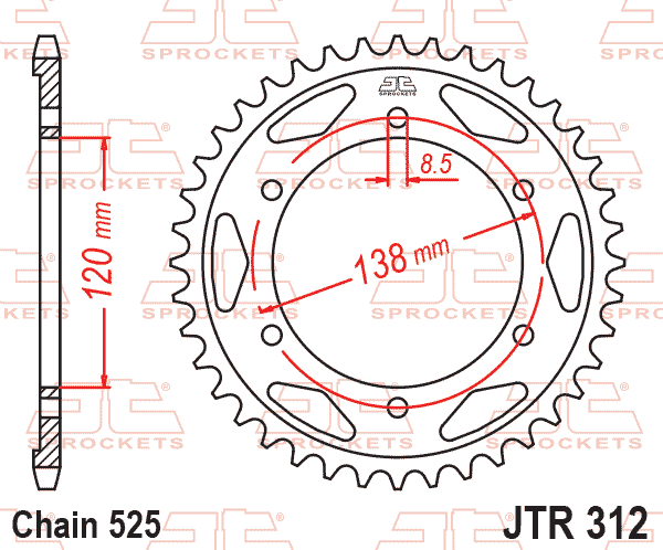 REAR SPROCKET JTR312.40 STEEL, HONDA ROAD JT CHAIN 525 thumbnail 2