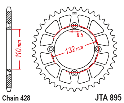 REAR SPROCKET ALLOY ORANGE 441, JTA895.46ORG 7075-T6 Aluminium thumbnail 3