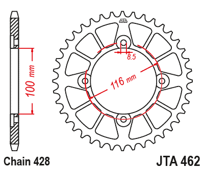 REAR SPROCKET ALLOY BLACK 462, JTA462.51BLK 7075-T6 Aluminium, JTR456 thumbnail 3